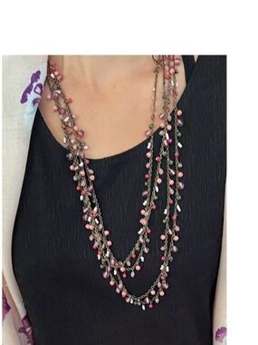 🎁 Necklace duo or single/ Pink Plum Berry Beads Vintage Rome ‘98 Layered